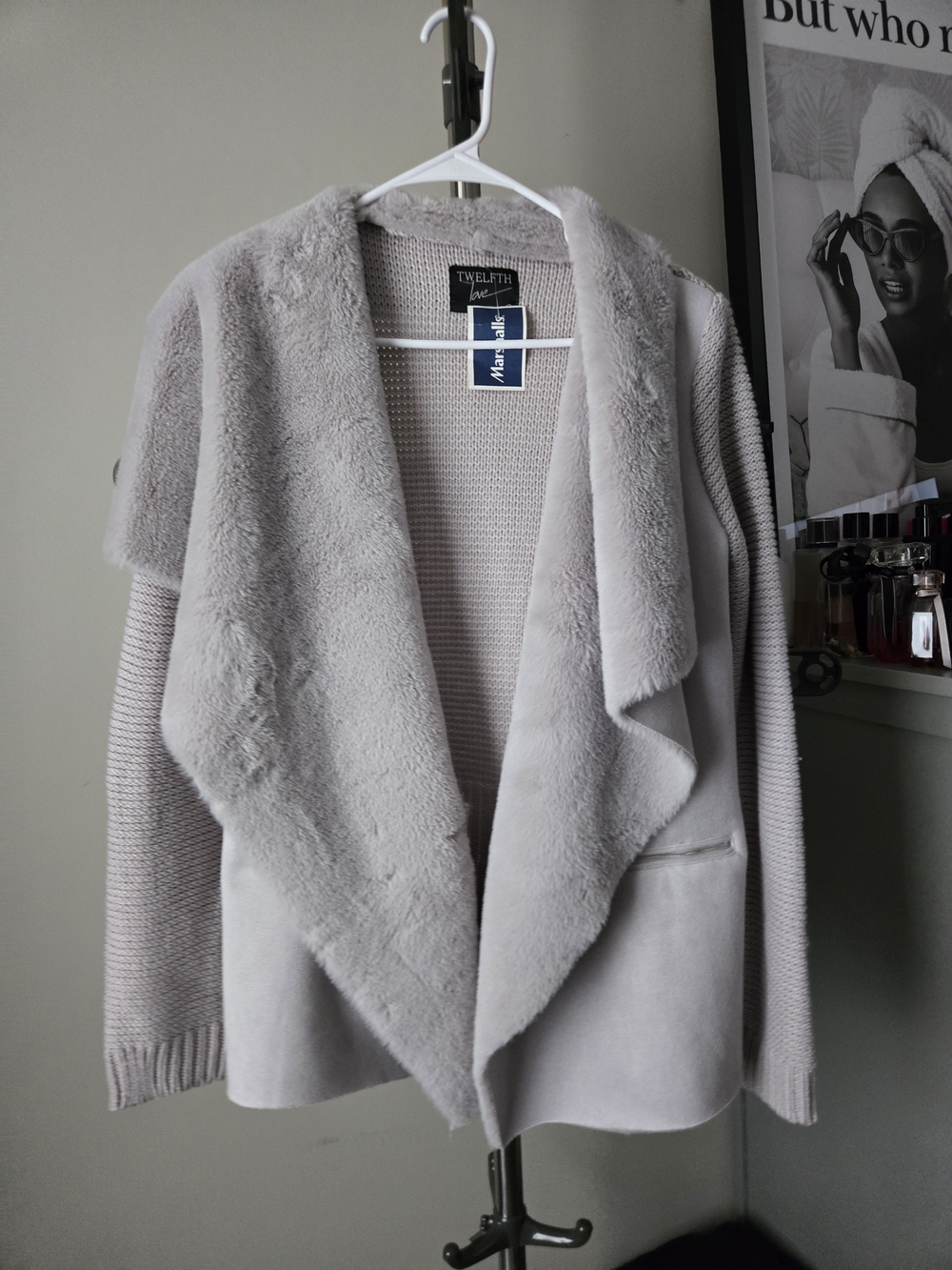Twelfth LOVE Light Gray Faux-Fur Trim Open Front Cardigan